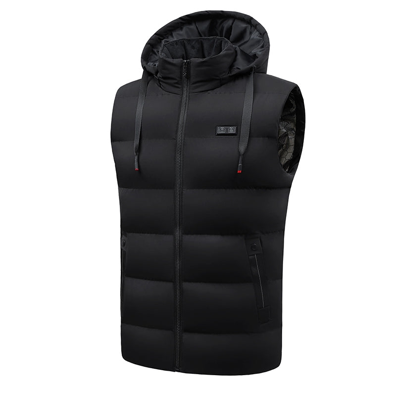 Intelligent Dual Control Unisex Heated Vest with Detachable Hood 11 Heating Zones USB Electric Warm Winter Sleeveless Zipper Waistcoat for Men Women