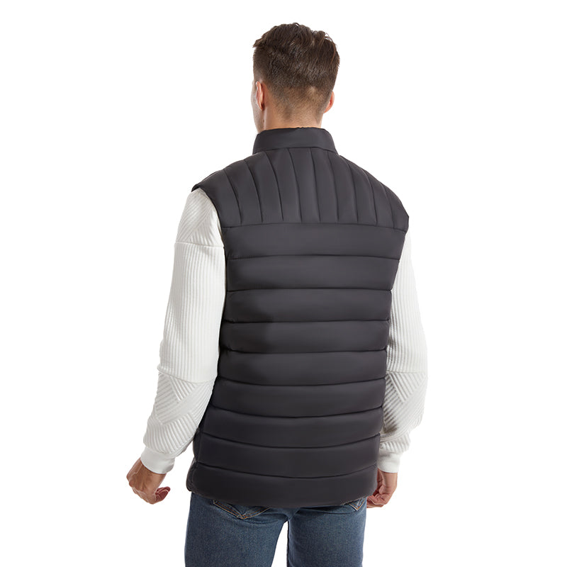 Black Unisex Zipper Heated Vest with 15 Carbon Fiber Heating Pads Electric Warming  Washable Sleeveless Stand Collar Thermal Waistcoat for Men Women