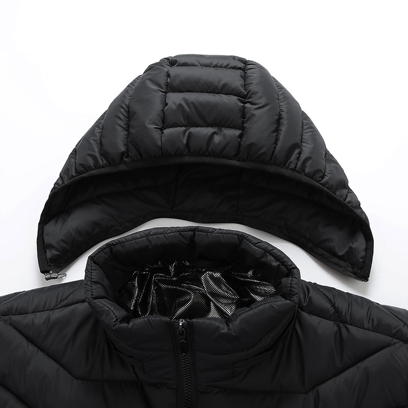 Single Temp-controller 8 Heating Zones Heated Hooded Jacket for Women Men Long Sleeve USB Electric Charging Heater Thermal Cotton Coat for Cold Weather Activities
