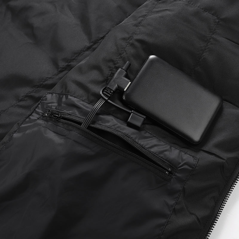 Black Unisex Zipper Heated Vest with 15 Carbon Fiber Heating Pads Electric Warming  Washable Sleeveless Stand Collar Thermal Waistcoat for Men Women