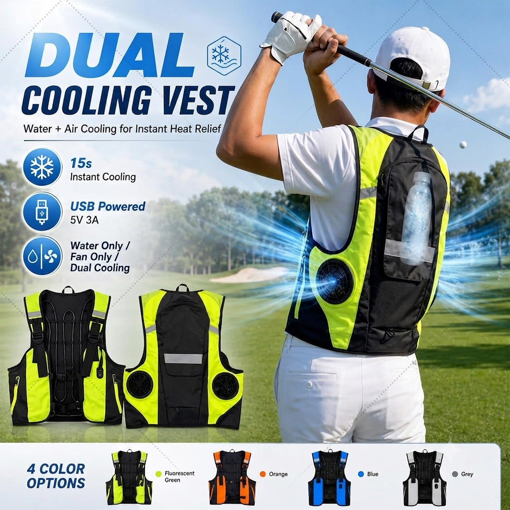 Reflective Dual Cooling Vest with Ice Packs Smart Water Circulation Air-Cooled